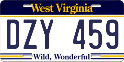 WV license plate DZY459