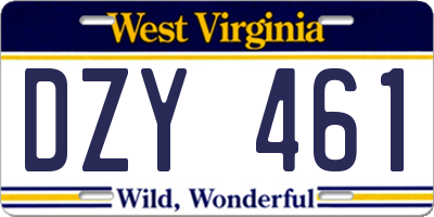 WV license plate DZY461