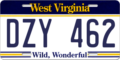 WV license plate DZY462