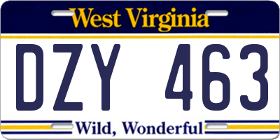 WV license plate DZY463