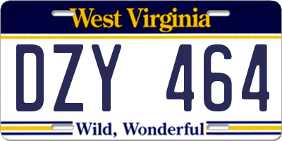 WV license plate DZY464