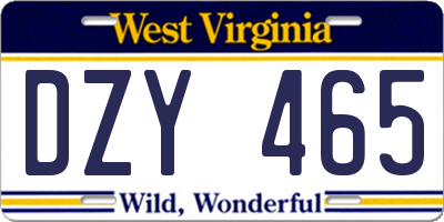 WV license plate DZY465