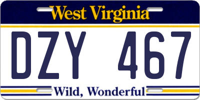 WV license plate DZY467