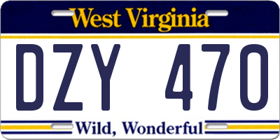 WV license plate DZY470