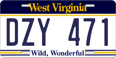 WV license plate DZY471
