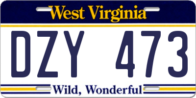 WV license plate DZY473