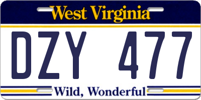 WV license plate DZY477