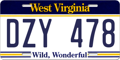 WV license plate DZY478