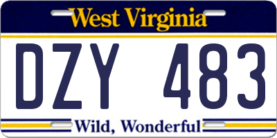 WV license plate DZY483