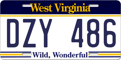 WV license plate DZY486