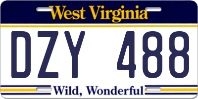 WV license plate DZY488