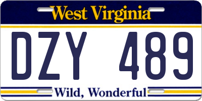 WV license plate DZY489