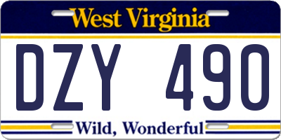 WV license plate DZY490