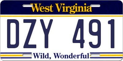 WV license plate DZY491