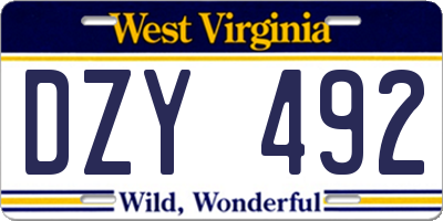 WV license plate DZY492