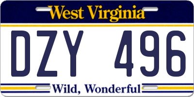 WV license plate DZY496