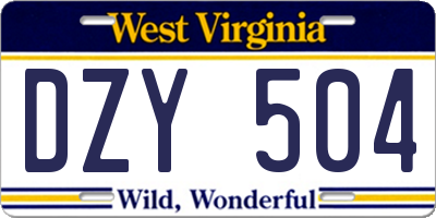 WV license plate DZY504