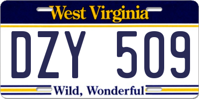 WV license plate DZY509