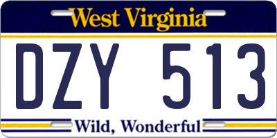 WV license plate DZY513