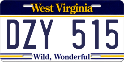 WV license plate DZY515