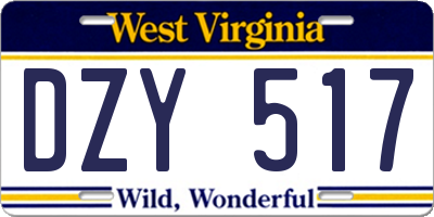 WV license plate DZY517