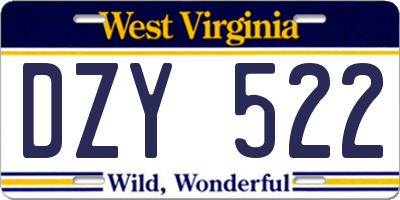 WV license plate DZY522