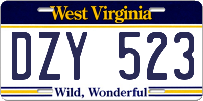 WV license plate DZY523