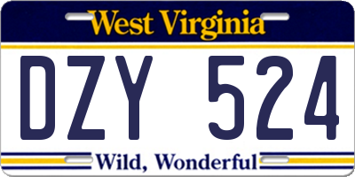 WV license plate DZY524