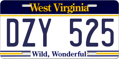 WV license plate DZY525
