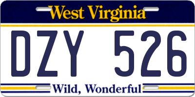 WV license plate DZY526