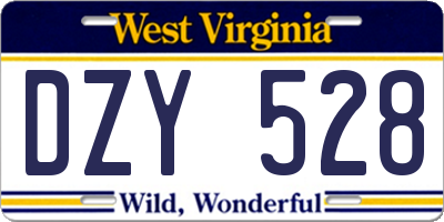 WV license plate DZY528