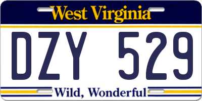 WV license plate DZY529