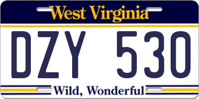 WV license plate DZY530