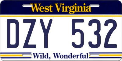 WV license plate DZY532