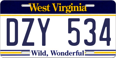 WV license plate DZY534