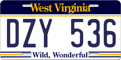 WV license plate DZY536