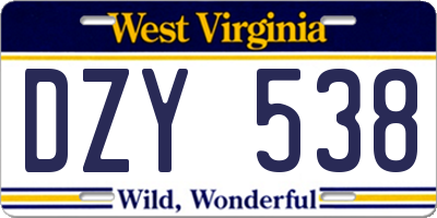 WV license plate DZY538