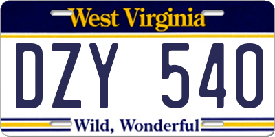 WV license plate DZY540