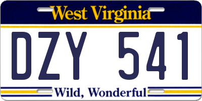 WV license plate DZY541