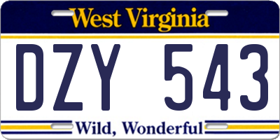 WV license plate DZY543