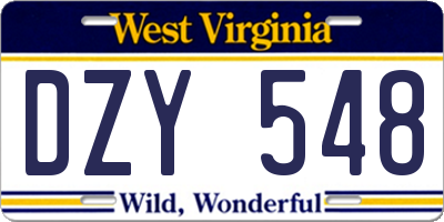 WV license plate DZY548