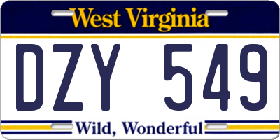 WV license plate DZY549