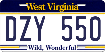 WV license plate DZY550