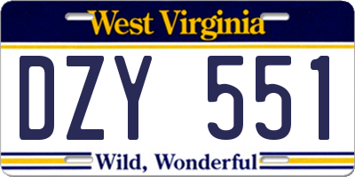 WV license plate DZY551