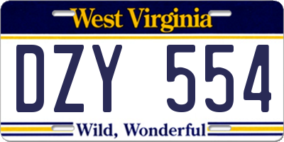 WV license plate DZY554