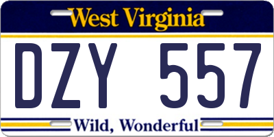 WV license plate DZY557