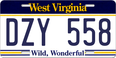 WV license plate DZY558