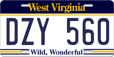 WV license plate DZY560