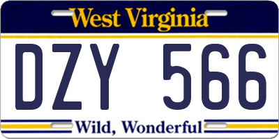 WV license plate DZY566