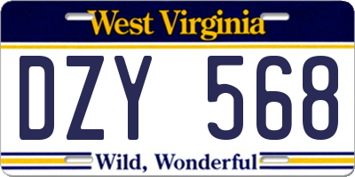 WV license plate DZY568